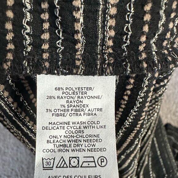 Loft Black and Silver Shimmer Puff Sleeve Square Neck Striped Women's Top Size L - Picture 9 of 9